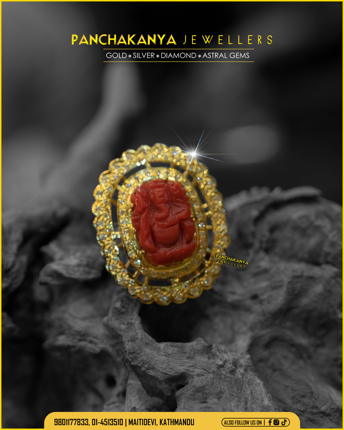 Red Coral Gold Ring (Design AC8) | GemPundit